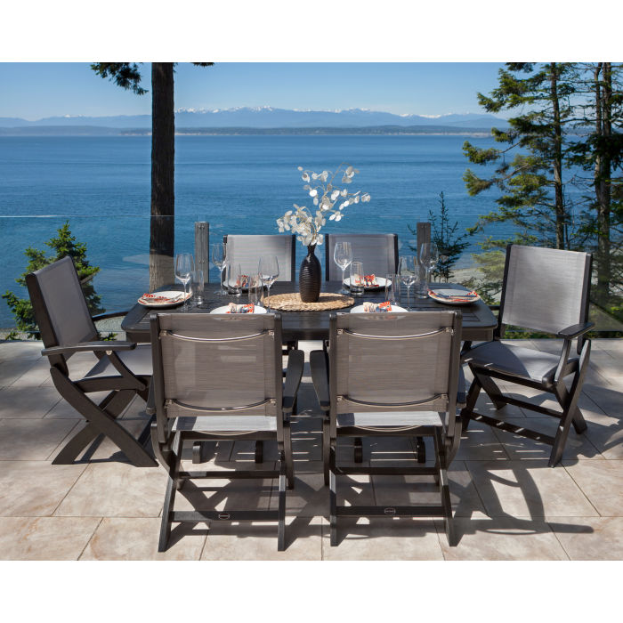 POLYWOOD Coastal Folding Arm Chair 7-Piece Dining Set