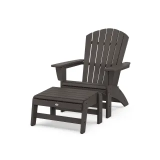 POLYWOOD Nautical Grand Adirondack Chair with Ottoman in Vintage Finish