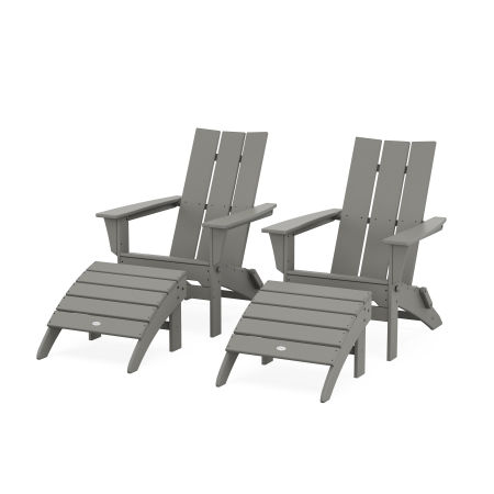 Modern Folding Adirondack Chair 4-Piece Set with Ottomans in Slate Grey