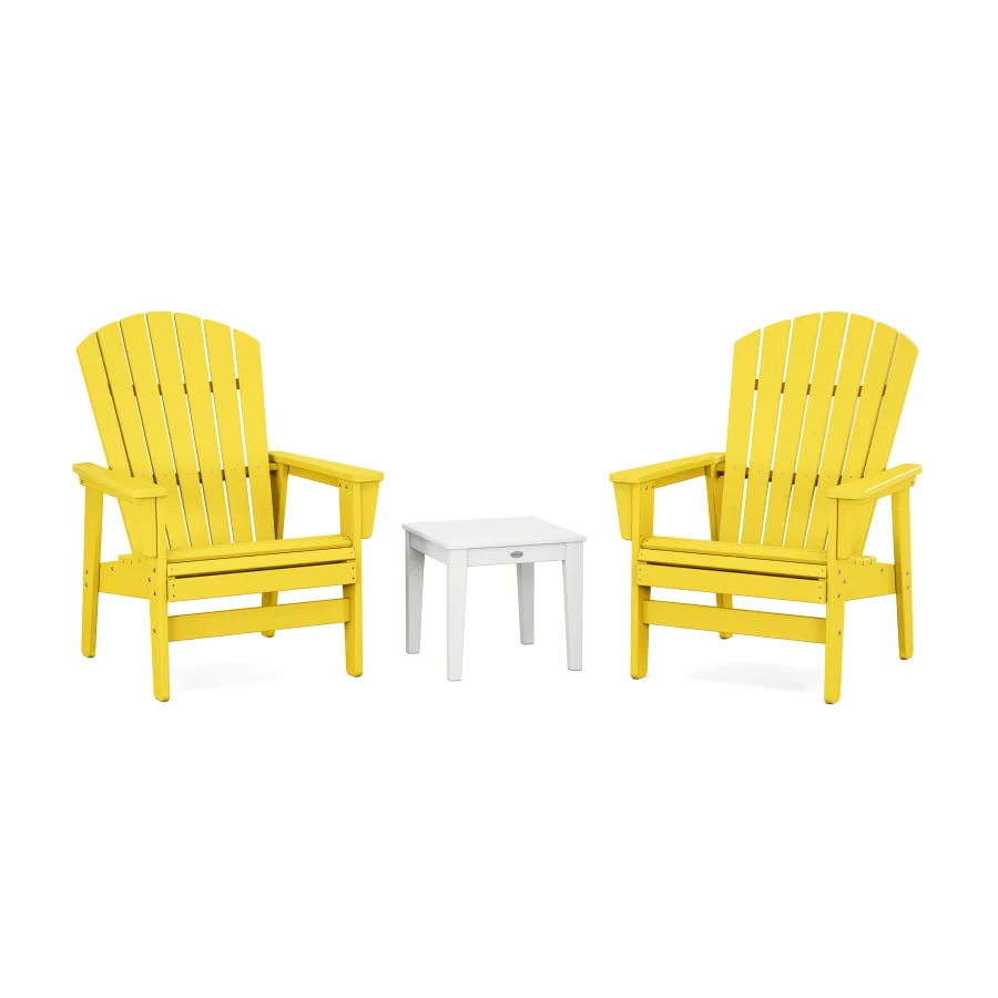 POLYWOOD 3-Piece Nautical Grand Upright Adirondack Set in Lemon / White