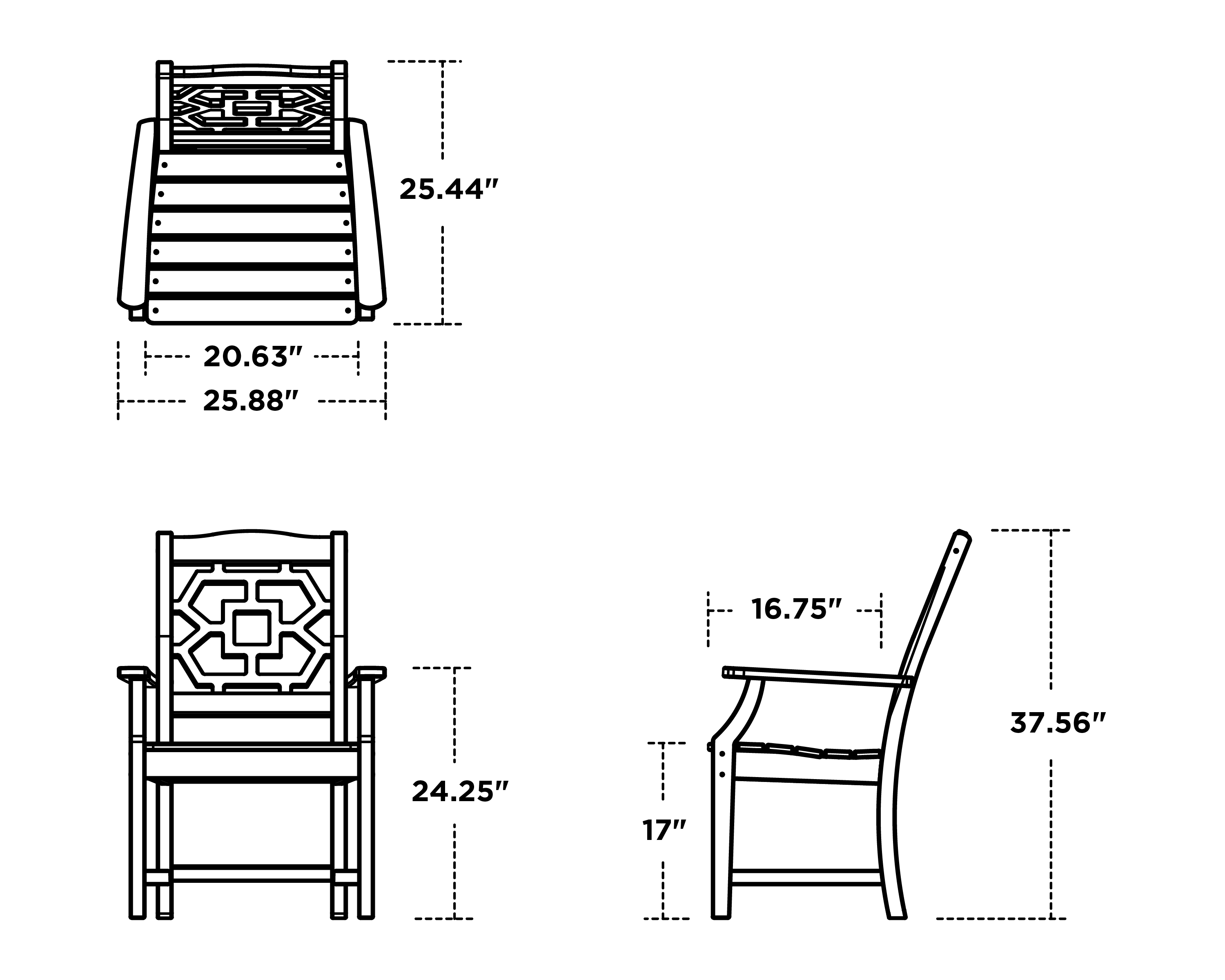 Dimensions for Chinoiserie Dining Arm Chair