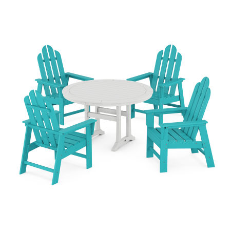 Long Island 5-Piece Round Dining Set with Trestle Legs in Aruba / White