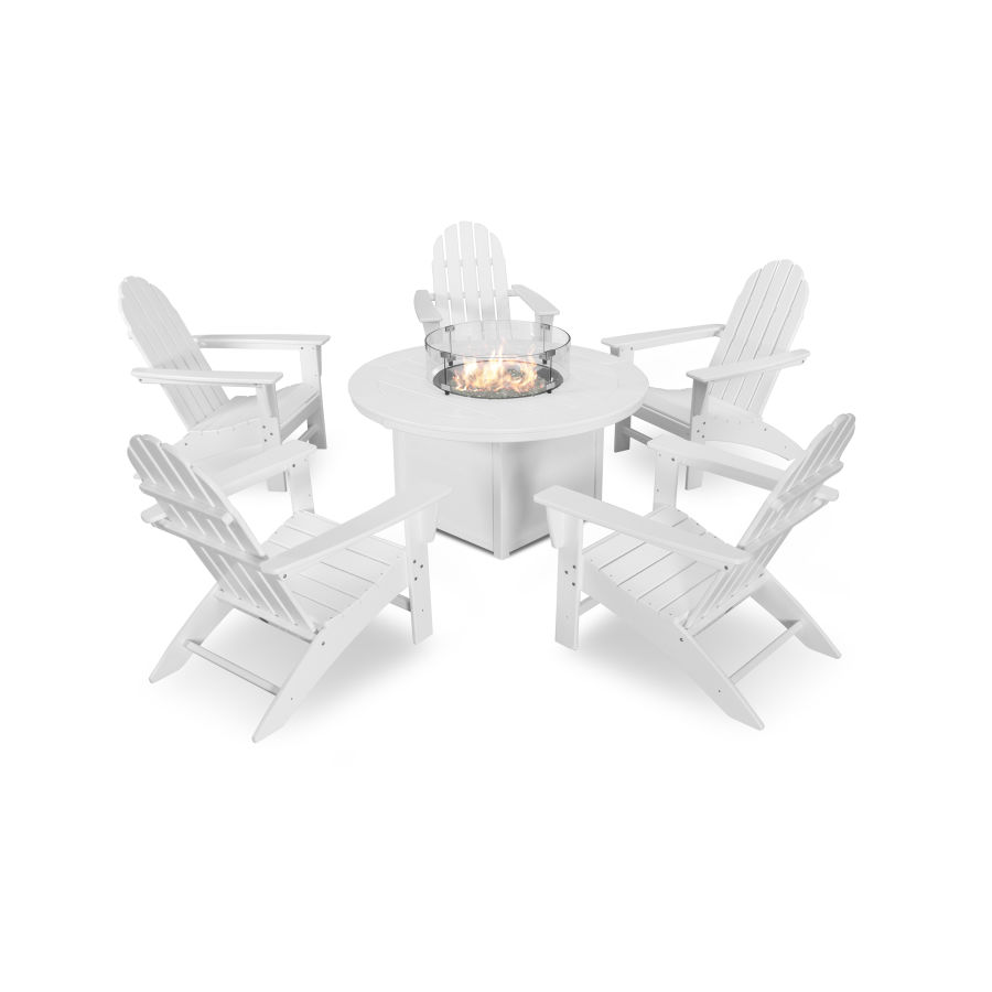 POLYWOOD Vineyard Adirondack 6-Piece Chat Set with Fire Pit Table in White