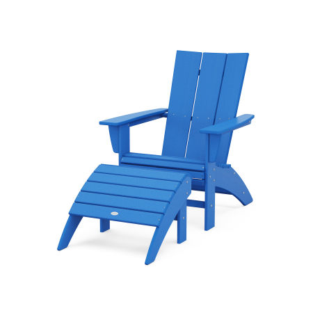 Modern Curveback Adirondack Chair 2-Piece Set with Ottoman in Pacific Blue