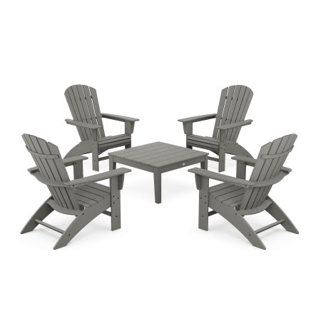 5-Piece Nautical Curveback Adirondack Chair Conversation Set with 36" Conversation Table in Slate Grey