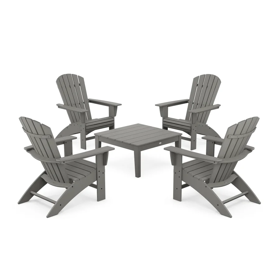 POLYWOOD 5-Piece Nautical Curveback Adirondack Chair Conversation Set with 36" Conversation Table