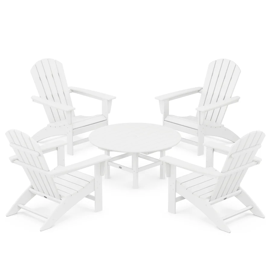 POLYWOOD Nautical 5-Piece Adirondack Chair Conversation Set in White