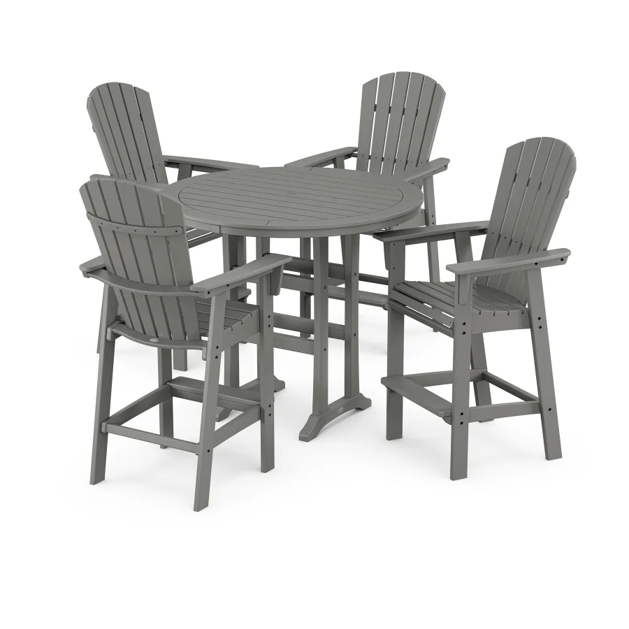 POLYWOOD Nautical Curveback Adirondack 5-Piece Round Trestle Bar Set