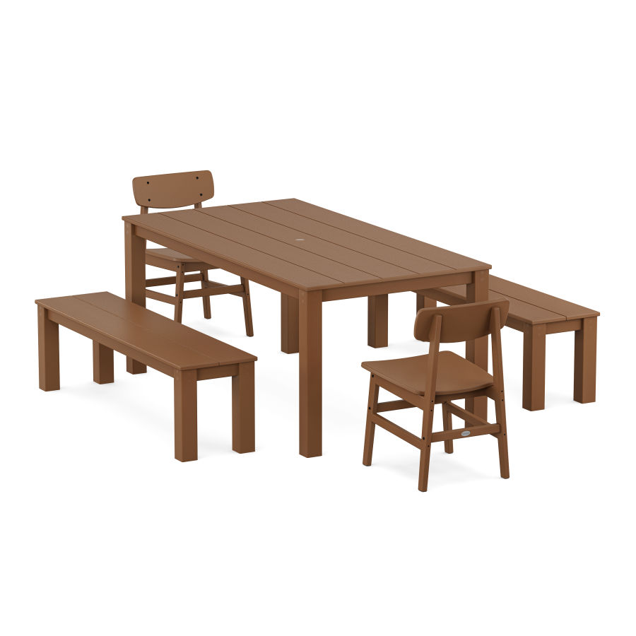 POLYWOOD Modern Studio Urban Chair 5-Piece Parsons Dining Set with Benches in Teak