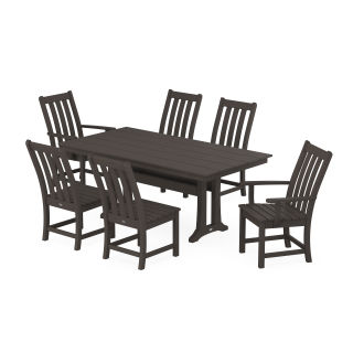 POLYWOOD Vineyard 7-Piece Farmhouse Dining Set With Trestle Legs in Vintage Finish