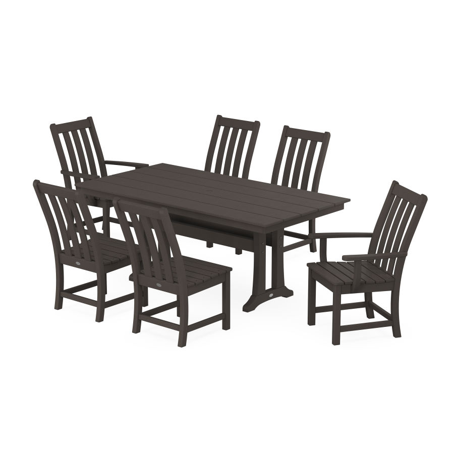 POLYWOOD Vineyard 7-Piece Farmhouse Dining Set with Trestle Legs in Vintage Coffee