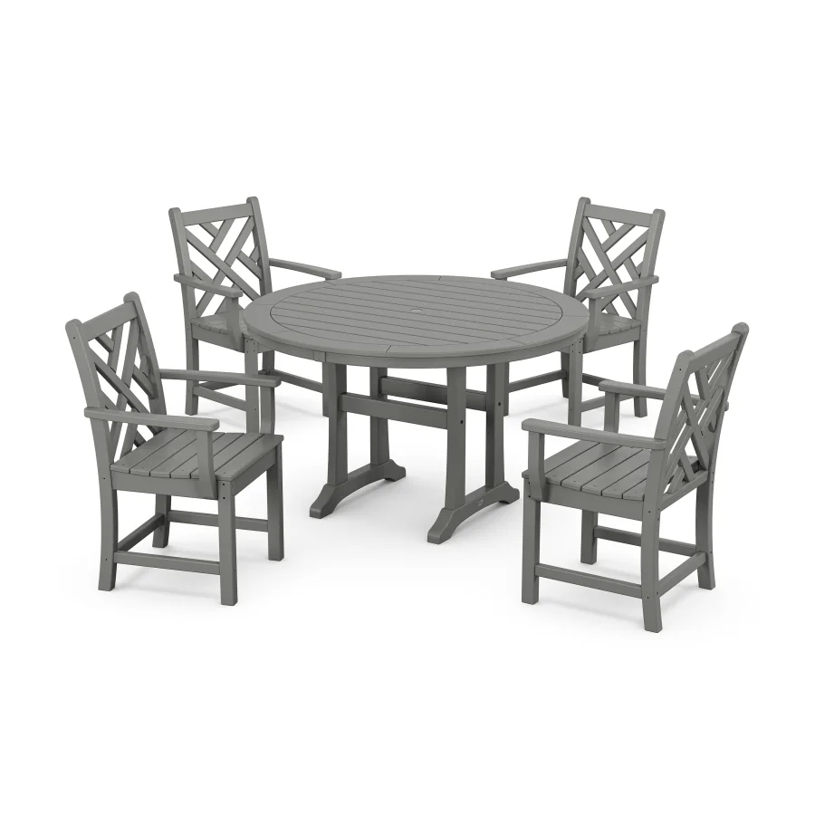 POLYWOOD Chippendale 5-Piece Nautical Trestle Dining Arm Chair Set