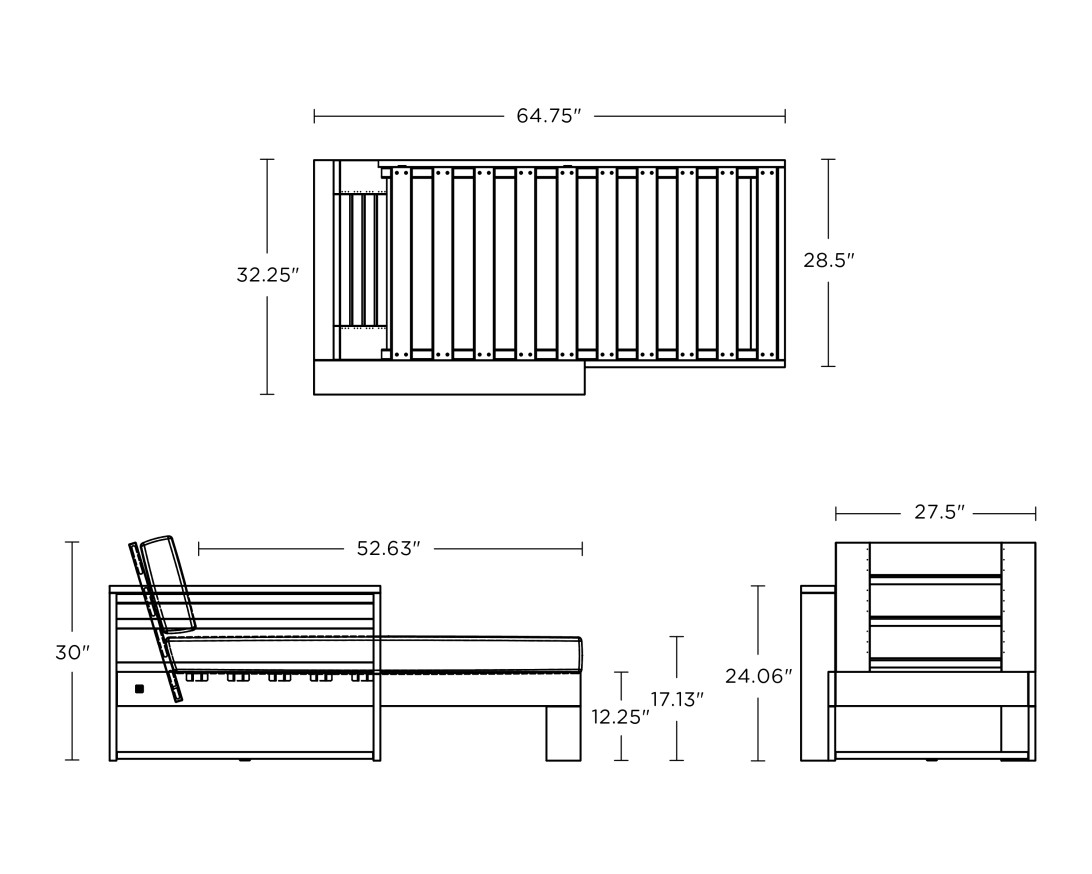 Dimensions for Latitude Modular Left Arm Chaise
