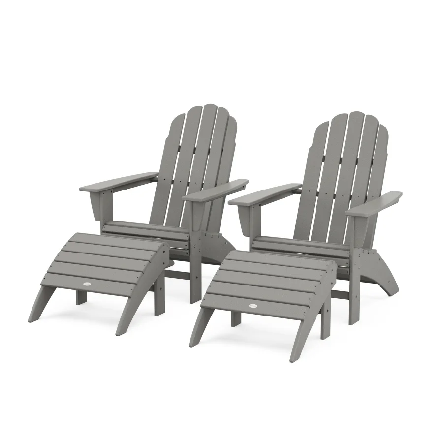 POLYWOOD Vineyard Curveback Adirondack Chair 4-Piece Set with Ottomans in Slate Grey