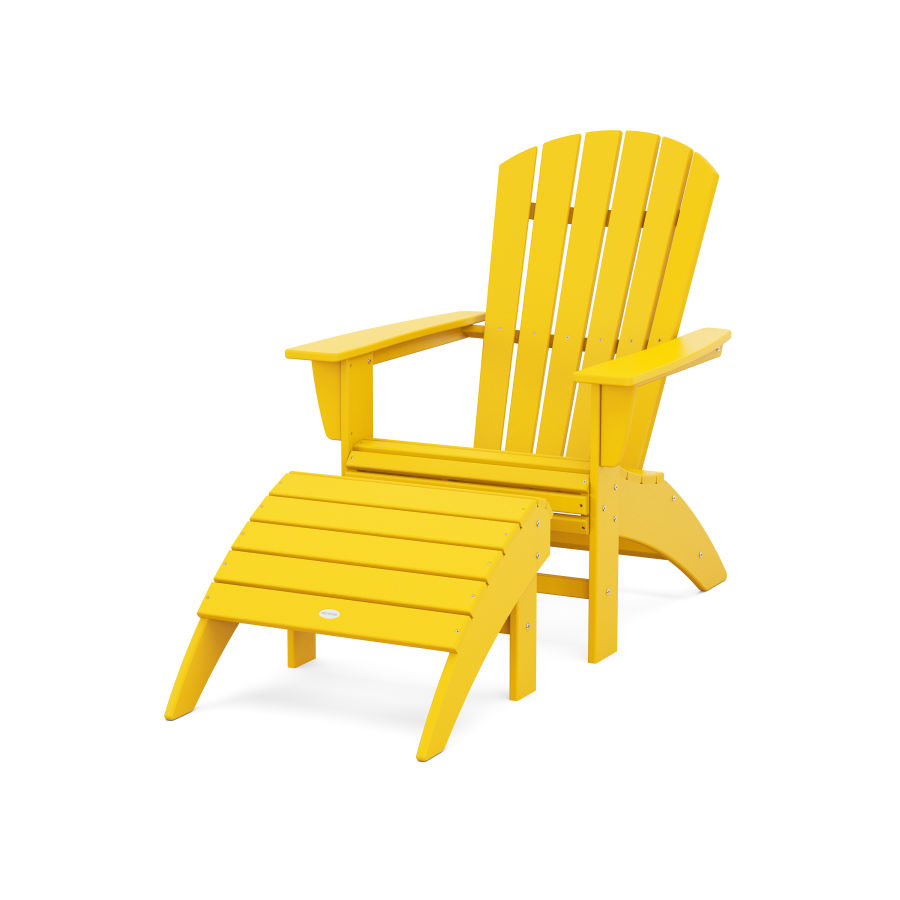 POLYWOOD Nautical Curveback Adirondack Chair 2-Piece Set with Ottoman in Lemon