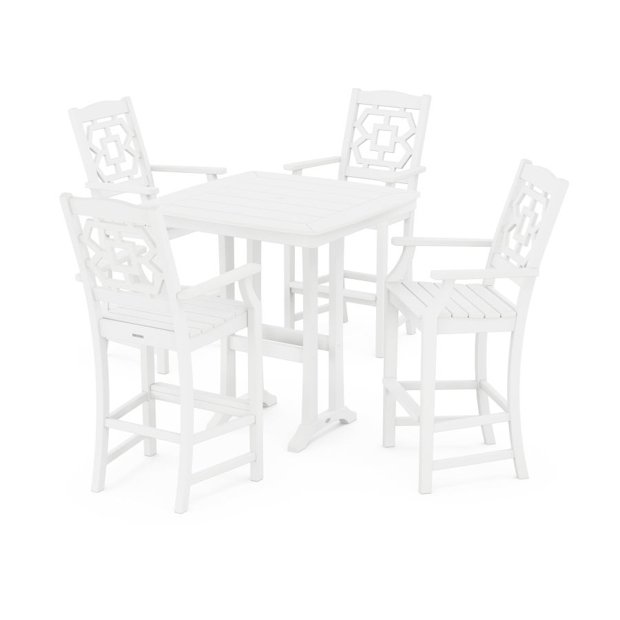 POLYWOOD Chinoiserie 5-Piece Bar Set with Trestle Legs in White