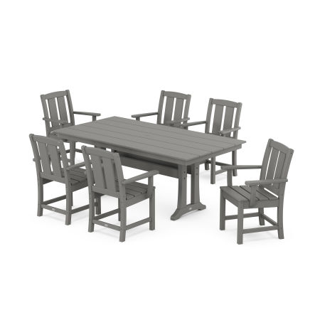 POLYWOOD Mission Arm Chair 7-Piece Farmhouse Dining Set with Trestle Legs in Slate Grey