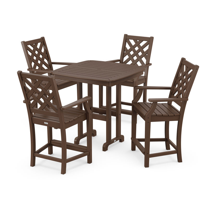 POLYWOOD Wovendale 5-Piece Counter Set in Mahogany