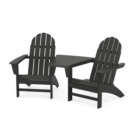 Vineyard 3-Piece Adirondack Set with Angled Connecting Table in Black