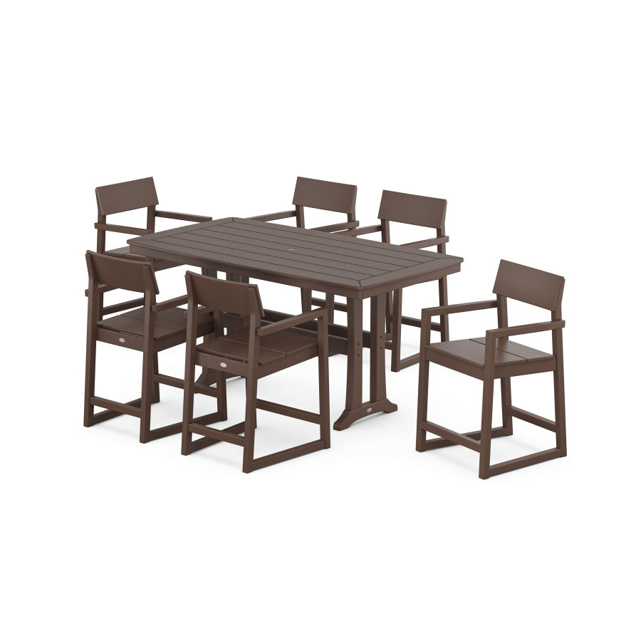 POLYWOOD EDGE Arm Chair 7-Piece Counter Set with Trestle Legs in Mahogany