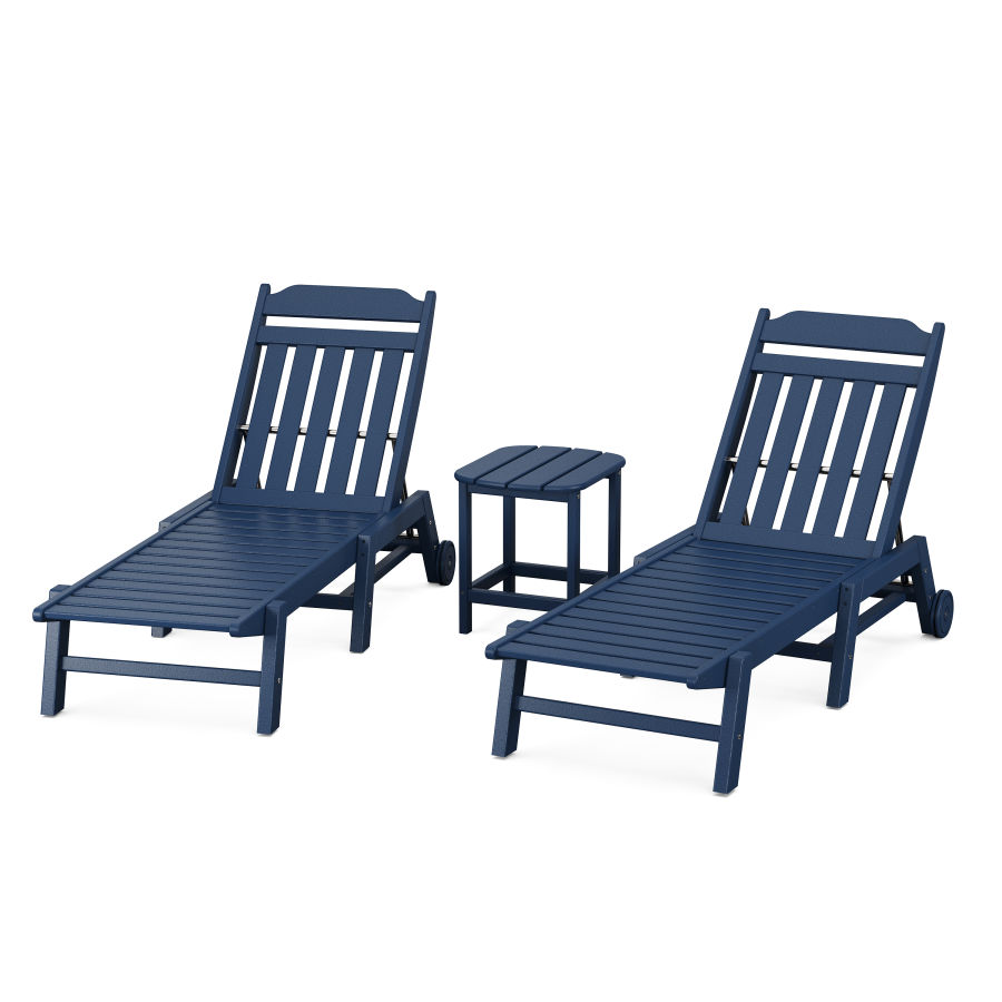POLYWOOD Country Living 3-Piece Chaise Set with Wheels in Navy