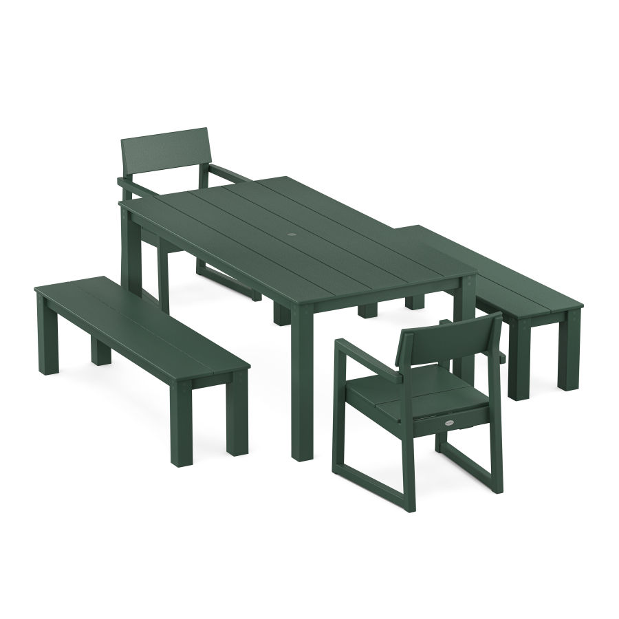 POLYWOOD EDGE 5-Piece Parsons Dining Set with Benches in Green