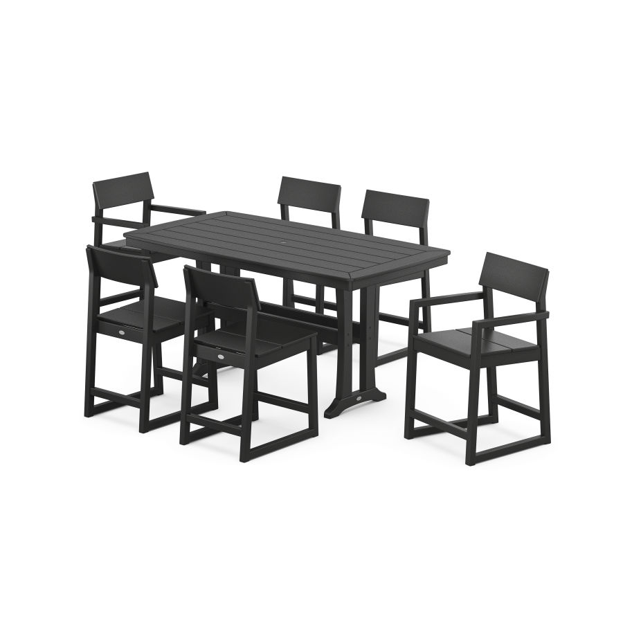 POLYWOOD EDGE 7-Piece Counter Set with Trestle Legs in Black