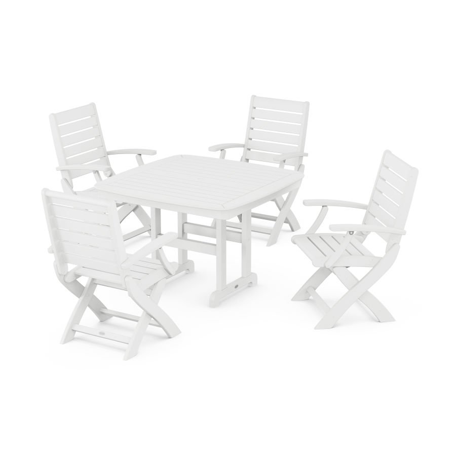 POLYWOOD Signature Folding Chair 5-Piece Dining Set with Trestle Legs in White