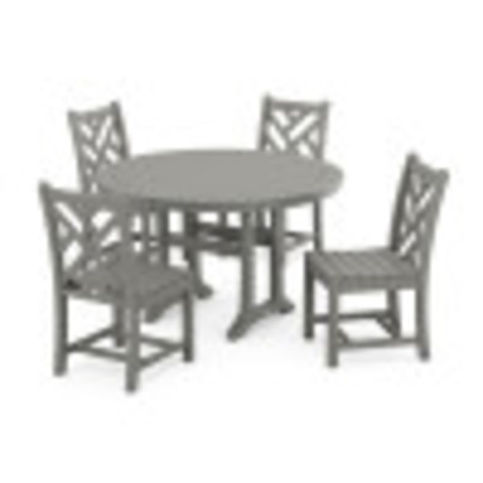 POLYWOOD Chippendale Side Chair 5-Piece Round Dining Set With Trestle Legs