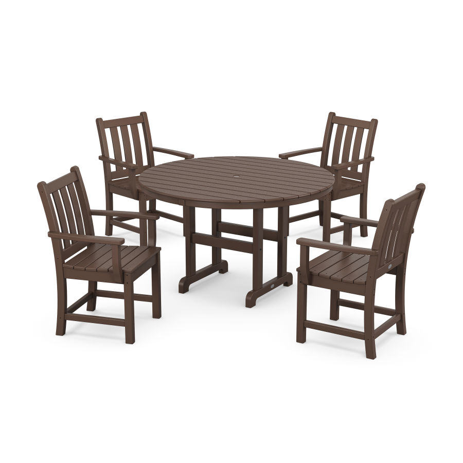 POLYWOOD Traditional Garden 5-Piece Round Farmhouse Dining Set in Mahogany