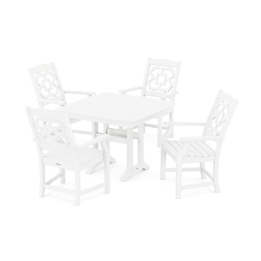 POLYWOOD Chinoiserie 5-Piece Dining Set with Trestle Legs in White