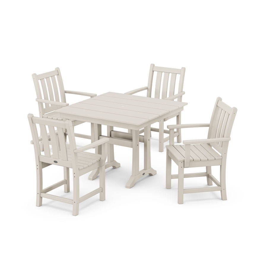 POLYWOOD Traditional Garden 5-Piece Farmhouse Dining Set With Trestle Legs in Sand