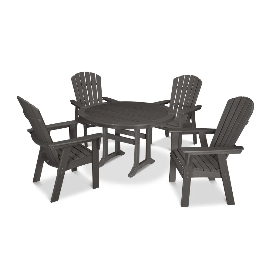 POLYWOOD Nautical Curveback Adirondack 5-Piece Round Dining Set with Trestle Legs in Vintage Finish