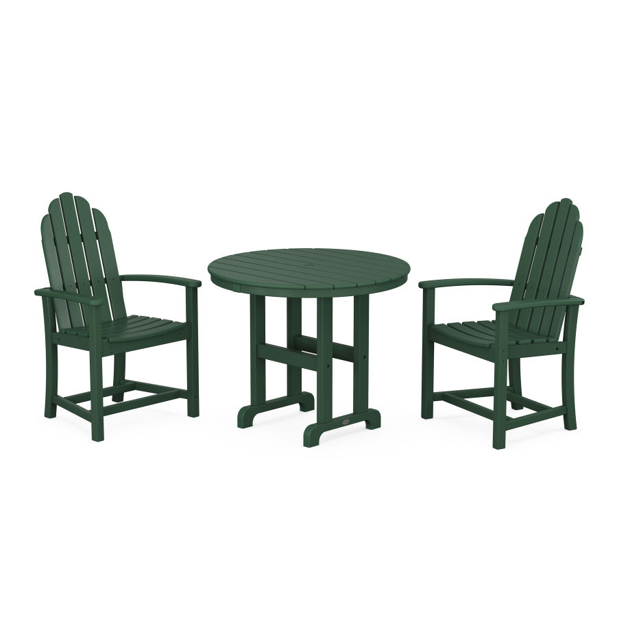 POLYWOOD Classic Adirondack 3-Piece Round Dining Set in Green
