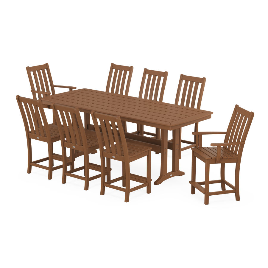POLYWOOD Vineyard 9-Piece Counter Set with Trestle Legs in Teak