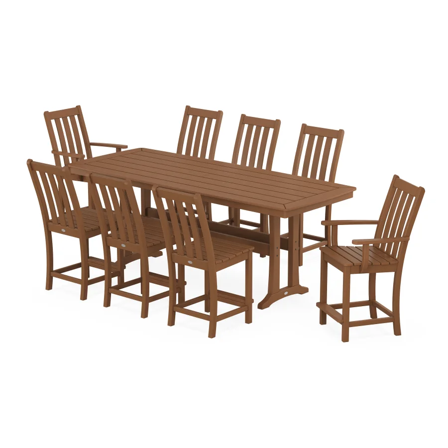 POLYWOOD Vineyard 9-Piece Counter Set with Trestle Legs in Teak