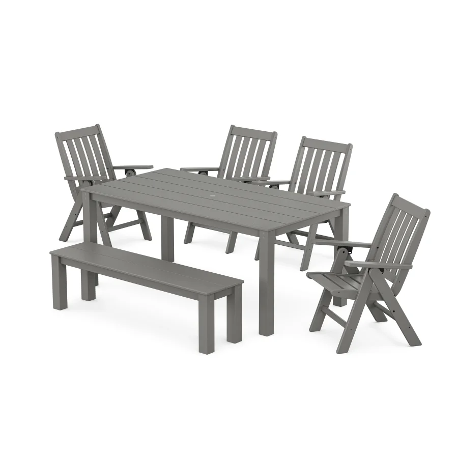 POLYWOOD Vineyard Folding Chair 6-Piece Parsons Dining Set with Bench