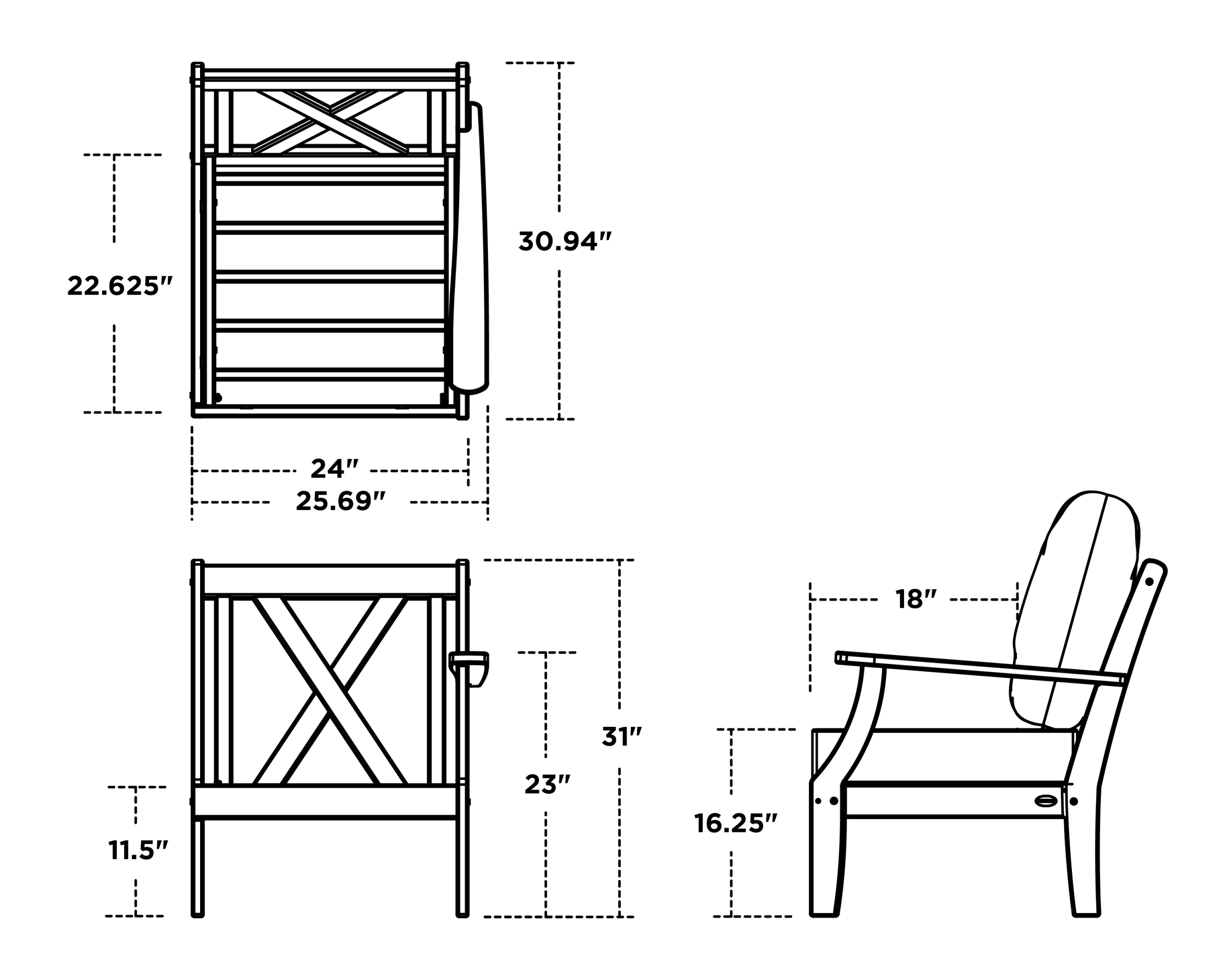 Dimensions for Braxton Modular Right Arm Chair