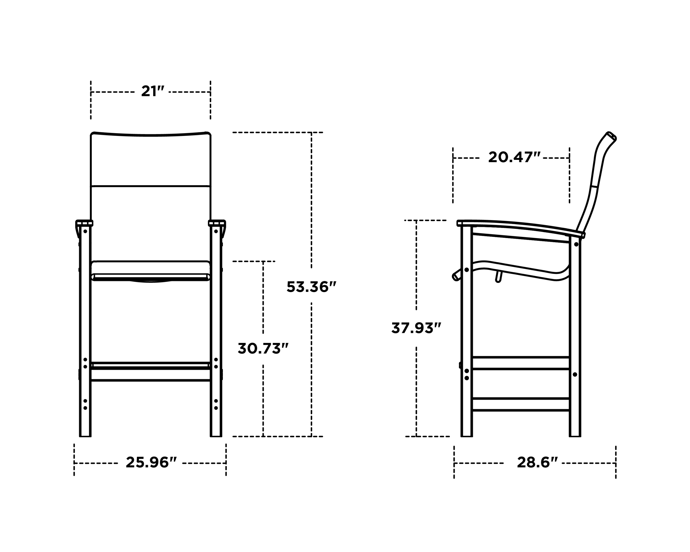 Dimensions for Coastal Woven High-Back Bar Chair