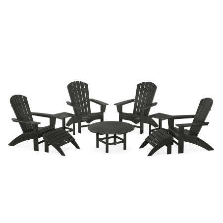 Nautical Curveback Adirondack Chair 9-Piece Conversation Set in Black