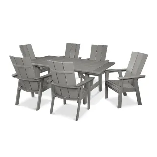 POLYWOOD Modern Curveback Adirondack 7-Piece Rustic Farmhouse Dining Set