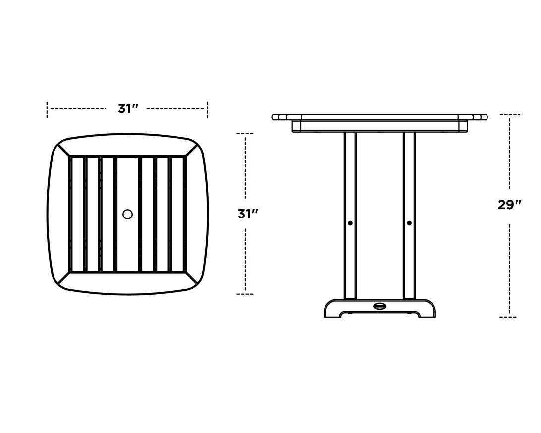 Dimensions for Nautical 31" Dining Table