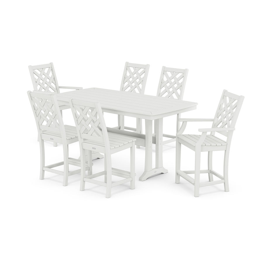 POLYWOOD Wovendale 7-Piece Counter Set with Trestle Legs in White