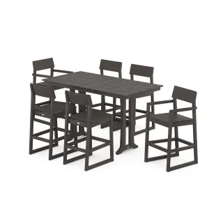 POLYWOOD EDGE 7-Piece Farmhouse Bar Set with Trestle Legs in Vintage Finish