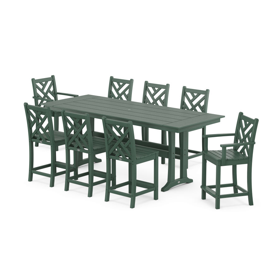 POLYWOOD Chippendale 9-Piece Farmhouse Counter Set with Trestle Legs in Green