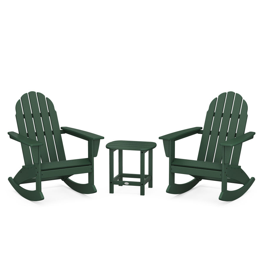 POLYWOOD Vineyard 3-Piece Adirondack Rocking Chair Set with South Beach 18" Side Table in Green