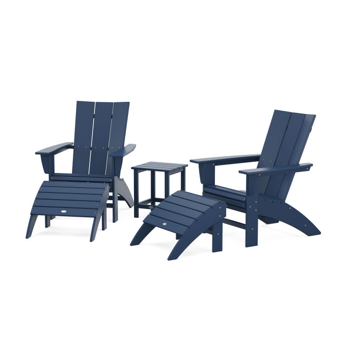 POLYWOOD Modern Curveback Adirondack Chair 5-Piece Set with Ottomans and 18