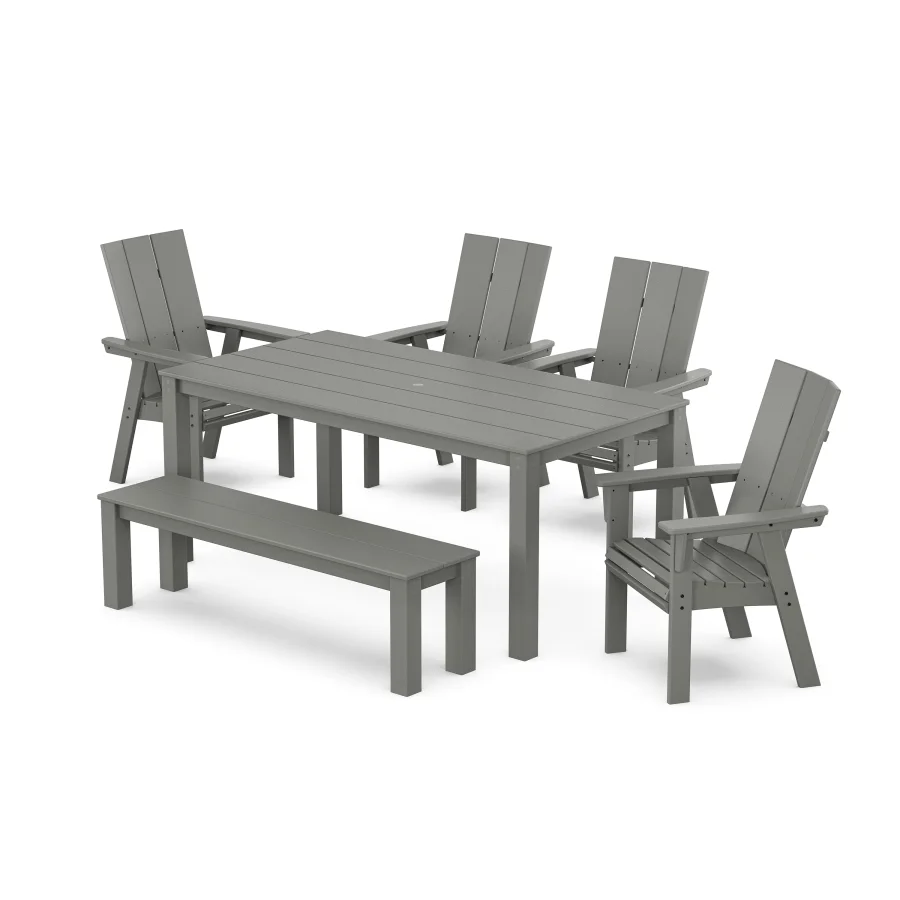 POLYWOOD Modern Curveback Adirondack 6-Piece Parsons Dining Set with Bench