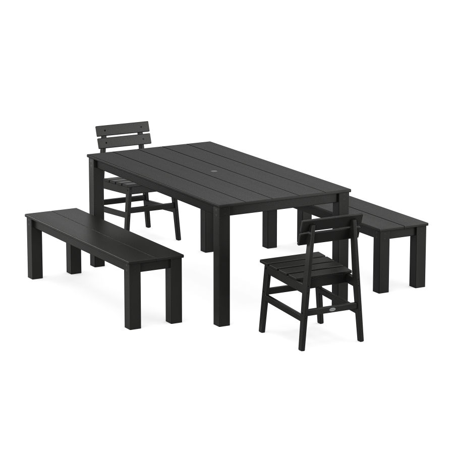 POLYWOOD Modern Studio Plaza Chair 5-Piece Parsons Dining Set with Benches in Black