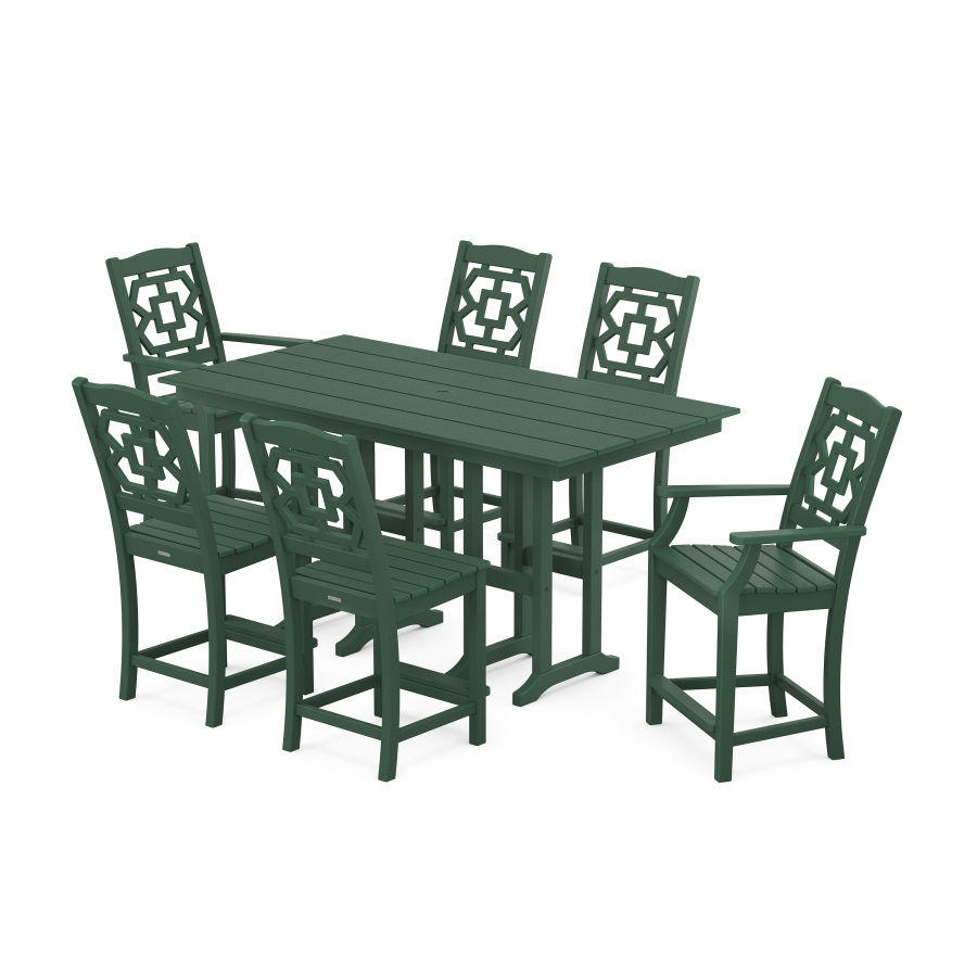 POLYWOOD Chinoiserie 7-Piece Farmhouse Counter Set in Green